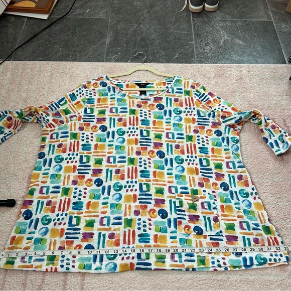Ali Miles Colorful Geometric Print Tunic Top Size 3X 3/4 Sleeves Art to Wear - Picture 10 of 12